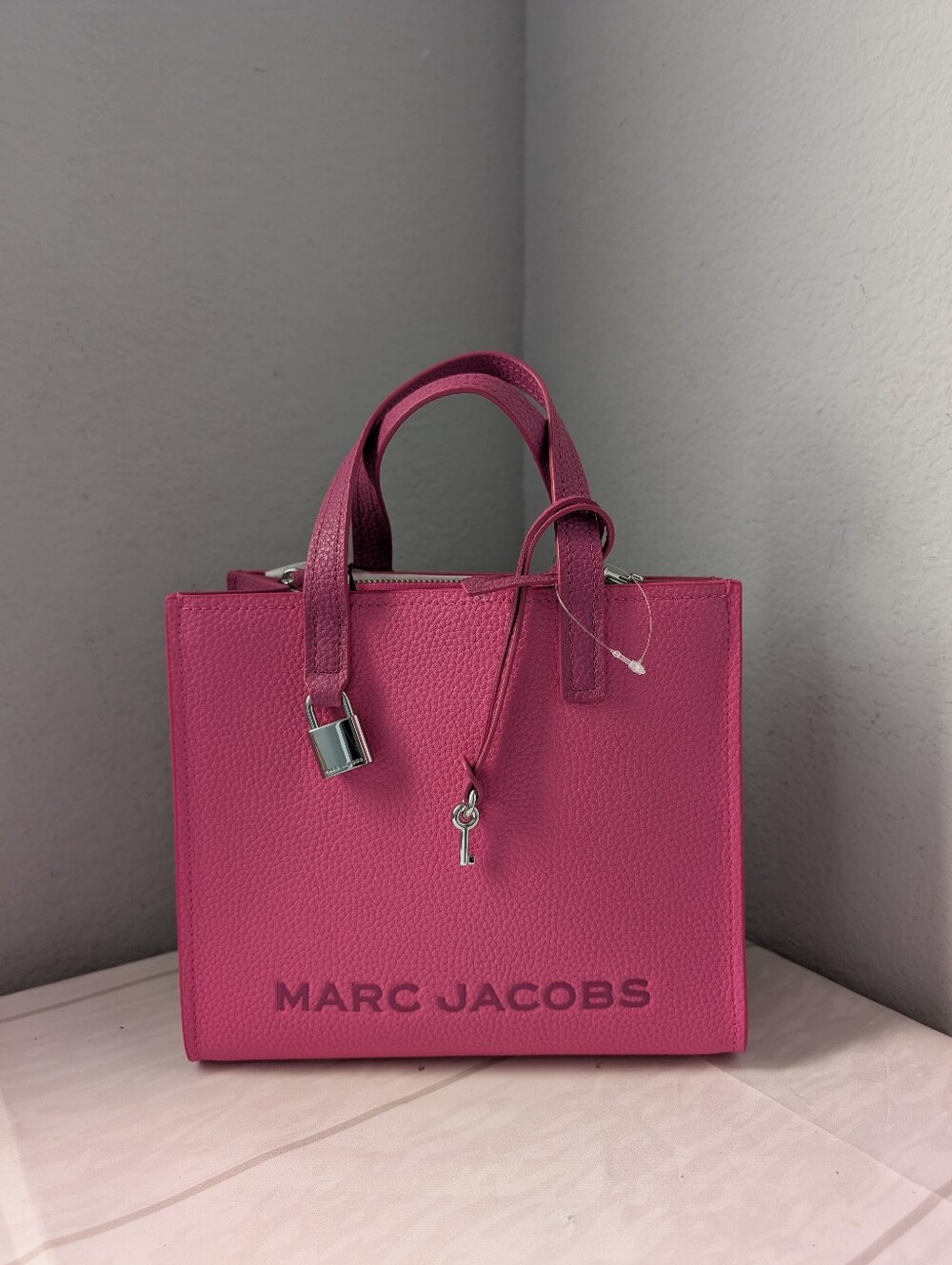 NWT Marc Jacobs Mini Grind Pebbled Leather Satchel Crossbody In Magenta Multi